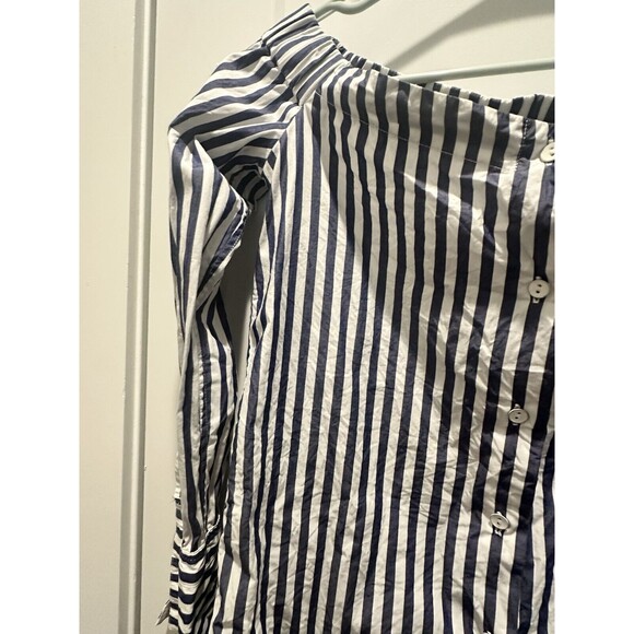 Women’s RAG & BONE | off the shoulder striped Cotton Blue White top XS USA - Picture 3 of 6